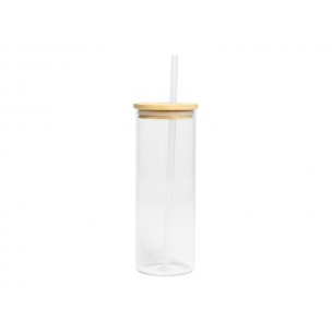 Botella Vidrio Borosilicato Sublimación, tapa Bamboo
