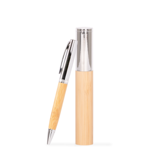Bolígrafo metálico "AIRLIE" con grip de bamboo y estuche.